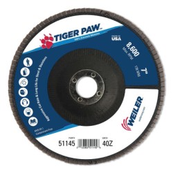 7" TIGER PAW ABRASIVE FLAP DISC- ANGLED-40Z-7/8"-WEILER CORPORAT-804-51145