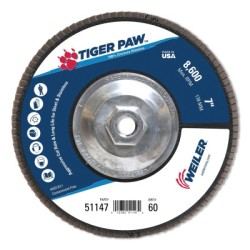 7" TIGER PAW ABRASIVE FLAP DISC- ANGLED-60Z-5/8"-WEILER CORPORAT-804-51147