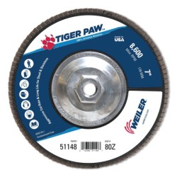 7" TIGER PAW ABRASIVE FLAP DISC- ANGLED-80Z-5/8"-WEILER CORPORAT-804-51148