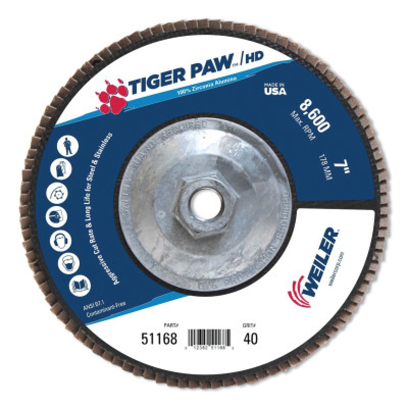 7" TIGER PAW SUPER HIGHDENSITY FLAP DISC  FLAT-WEILER CORPORAT-804-51168