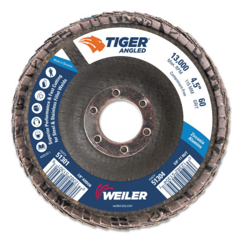 4-1/2" TIGER ANGLED FLAPDISC  60Z  7/8" A.H.-WEILER CORPORAT-804-51301