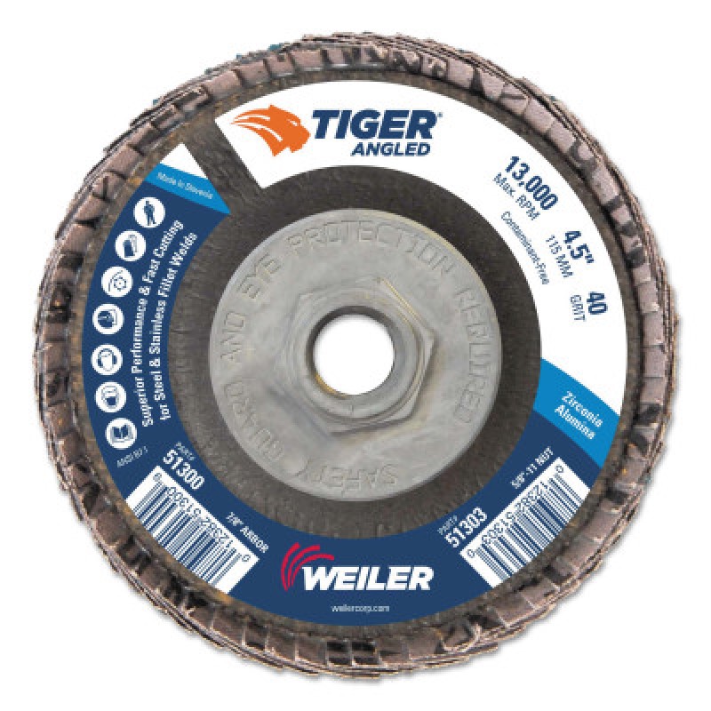 4-1/2" TIGER ANGLED FLAPDISC  40Z  5/8"-11 NUT-WEILER CORPORAT-804-51303