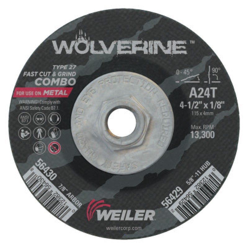 4-1/2 X 1/8 WOLV TY27 CUT WHL  A24R  5/8-11 UNC-WEILER CORPORAT-804-56429