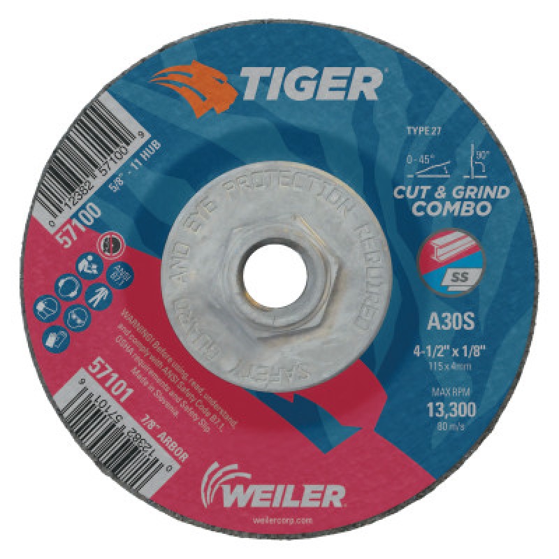 4-1/2 X 1/8 TIGER TY27 COMB WHL  AO  5/8-11 AH-WEILER CORPORAT-804-57100