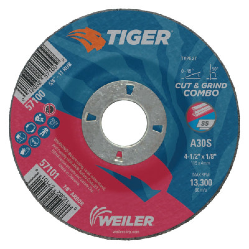 4-1/2 X 1/8 TIGER TY27 COMB WHL  AO  7/8 AH-WEILER CORPORAT-804-57101