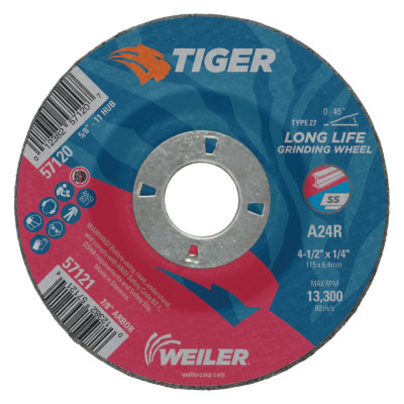 4-1/2 X 1/4 TIGER TY27GRIND WHL  AO  7/8 AH-WEILER CORPORAT-804-57121