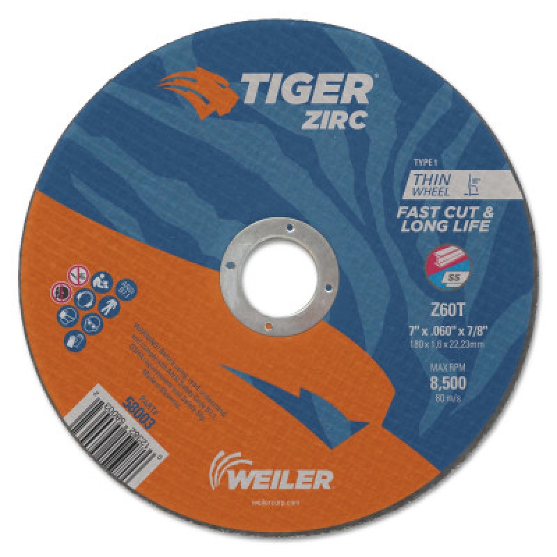 7 X .060 TIGER ZIRC T1 CUTTING WHEEL Z60T 7/8 AH-WEILER CORPORAT-804-58003