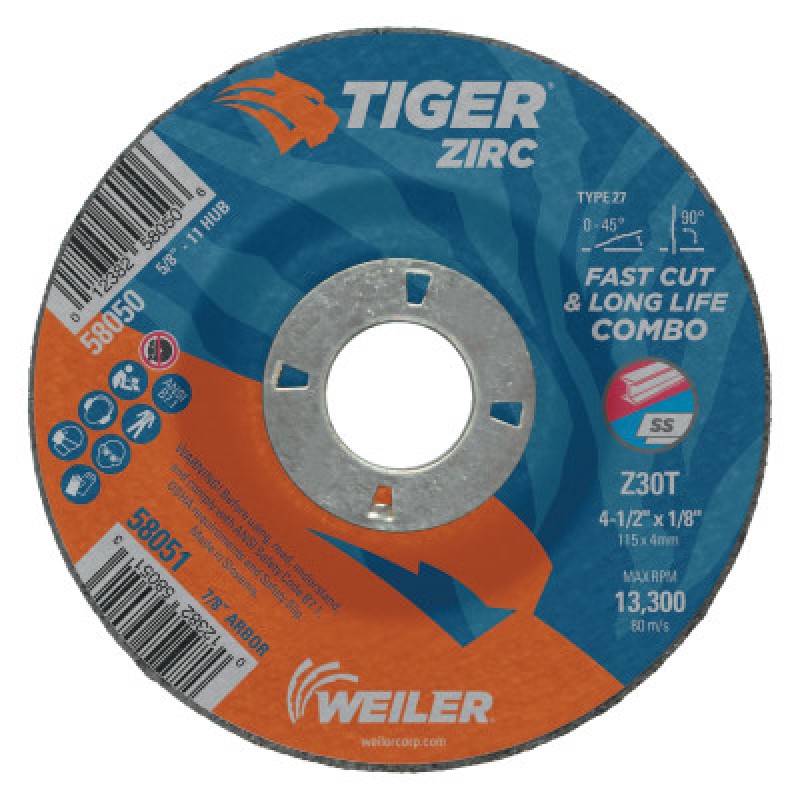 4-1/2 X 1/8 TIGER ZIRC TY27 COMB WHL  7/8 AH-WEILER CORPORAT-804-58051