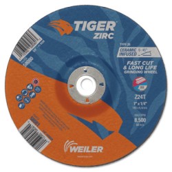 7 X 1/4 TIGER ZIRC T28 GRIND WHEEL  Z24T  7/8 AH-WEILER CORPORAT-804-58081