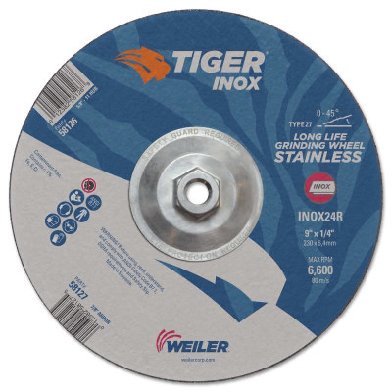 9 X 1/4 TIGER INOX T27 GRIND WHEEL  24R  5/8-11-WEILER CORPORAT-804-58126
