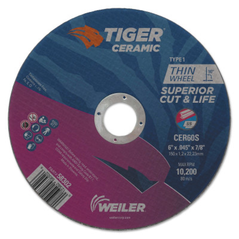 6 X .045 TIGER CERAMIC T1 CUTTING CER60S 7/8 AH-WEILER CORPORAT-804-58302