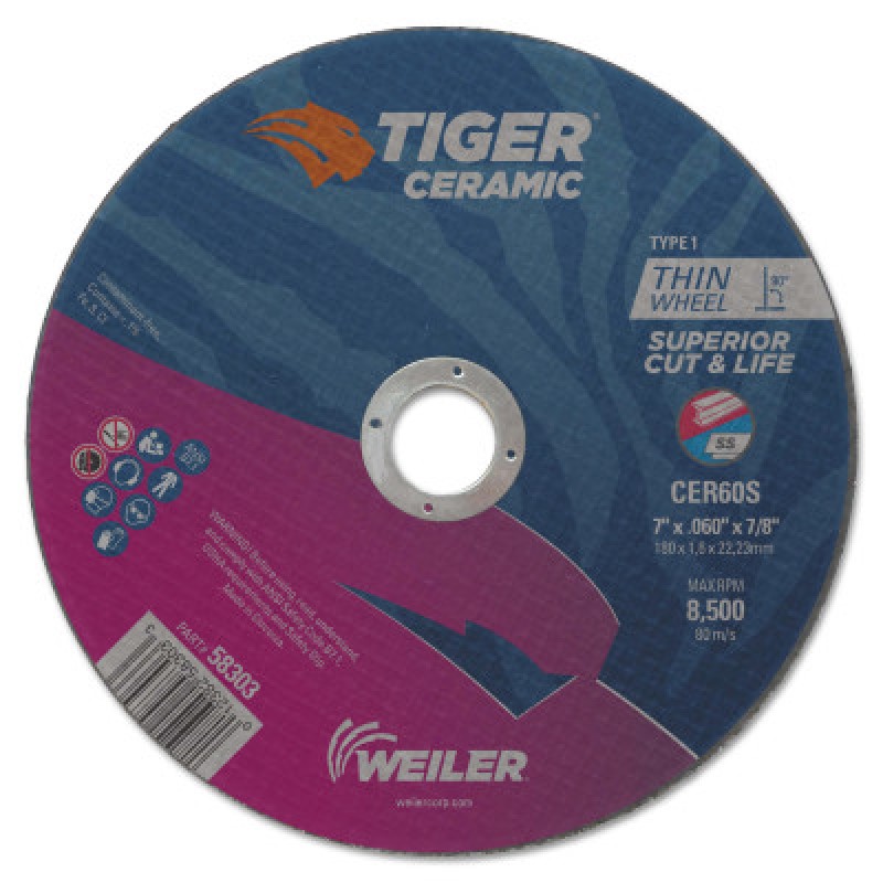7 X .060 TIGER CERAMIC T1 CUTTING CER60S 7/8 AH-WEILER CORPORAT-804-58303