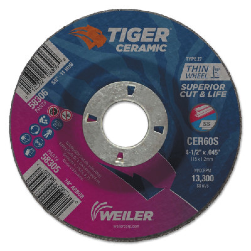 4.5 X .045 TIGER CERAMICT27 CW CER60S 7/8 AH-WEILER CORPORAT-804-58305