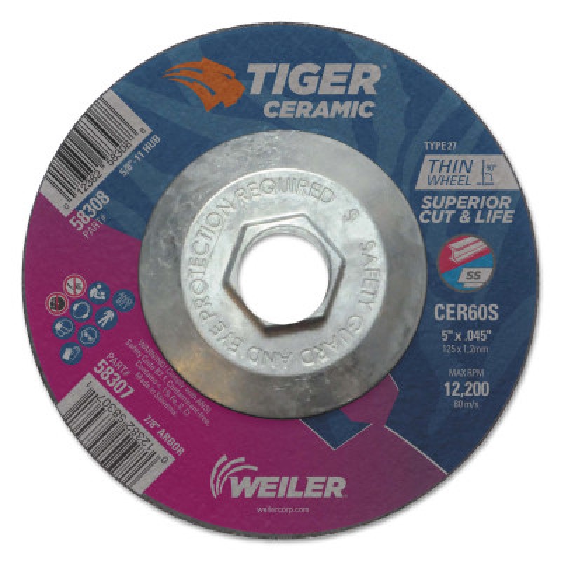 5 X .045 TIGER CERAMIC T27 CUTTING CER60S 5/8-11-WEILER CORPORAT-804-58308
