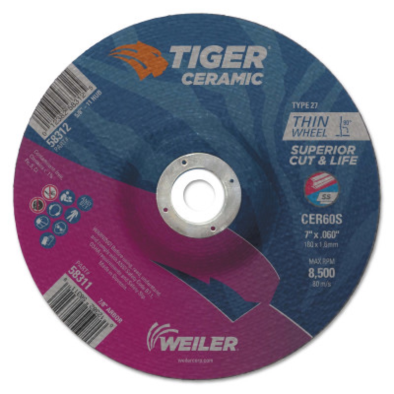 7 X .060 TIGER CERAMIC T27 CUTTING CER60S 7/8 AH-WEILER CORPORAT-804-58311