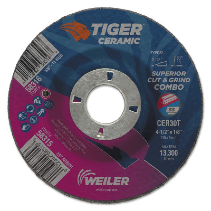 4.5 X 1/8 TIGER CERAMICT27 COMBO CER30T 7/8 AH-WEILER CORPORAT-804-58315