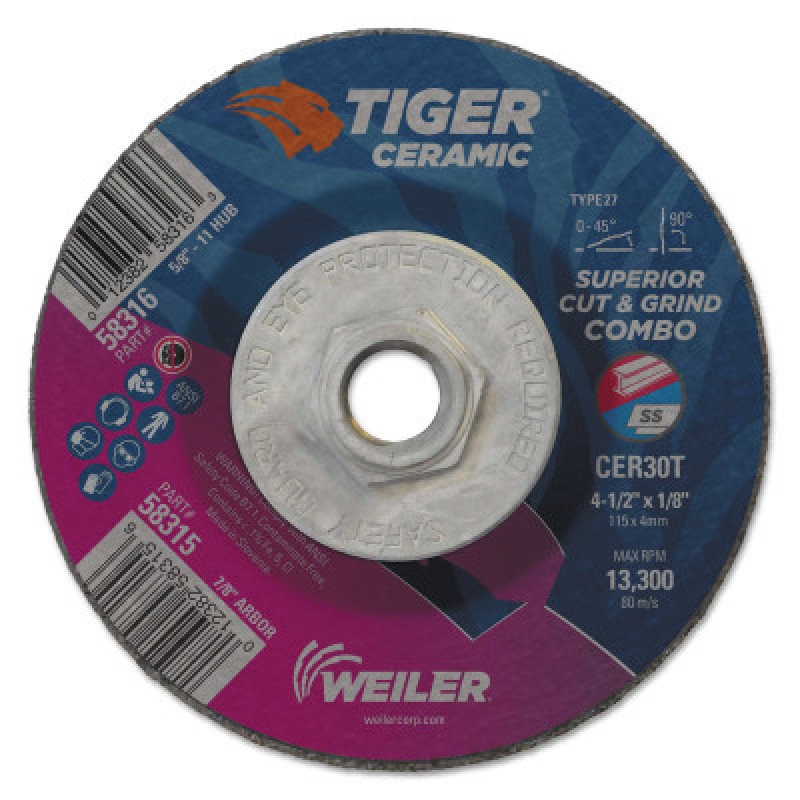 4.5 X 1/8 TIGER CERAMICT27 COMBO CER30T 5/8-11-WEILER CORPORAT-804-58316