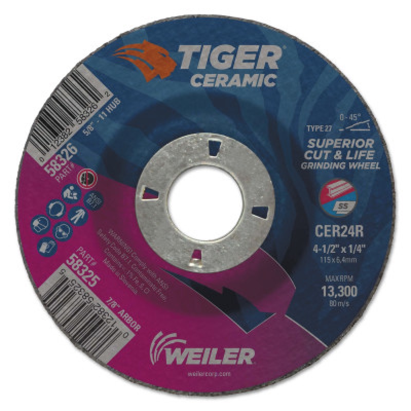 4.5 X 1/4 TIGER CERAMICT27 GW CER24R 7/8 AH-WEILER CORPORAT-804-58325