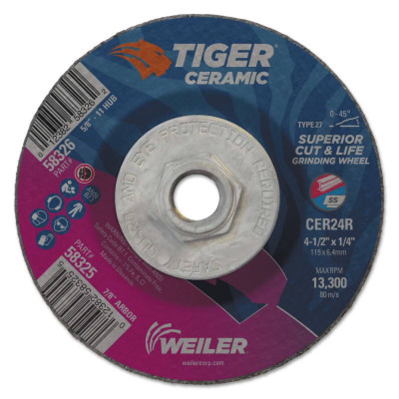 4.5 X 1/4 TIGER CERAMICT27 GW CER24R 5/8-11-WEILER CORPORAT-804-58326