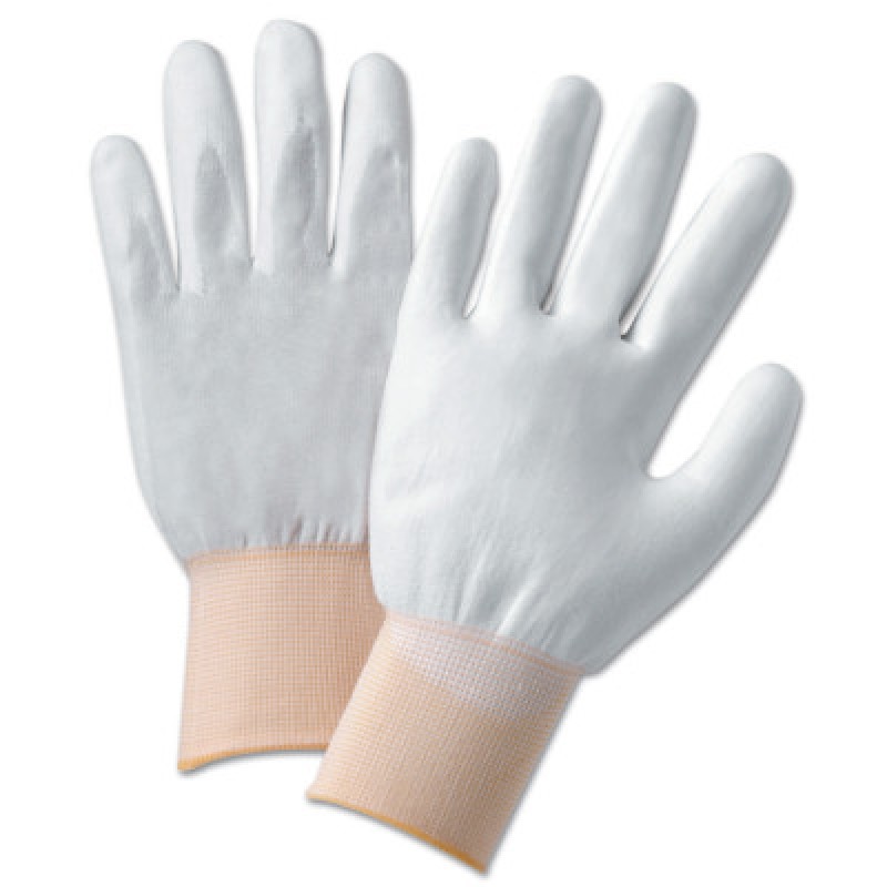 WHITE NYLON GLOVE W/ POLYURETHANE KNIT WRIST-PROTECTIVE INDU-813-713SUC/XS