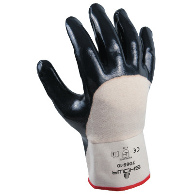 DISPOSE NITRILE-COATED-WHITE W/NAVY  DZ6-SHOWA BEST GLOV-845-7066-08