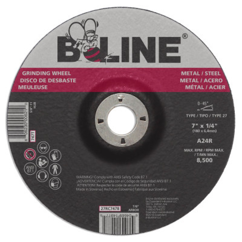 7 X 1/4 B-LINE T27 GRINDING WHEEL A24R 7/8 A.H.-ORS NASCO-903-27RC7478